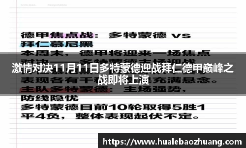 激情对决11月11日多特蒙德迎战拜仁德甲巅峰之战即将上演